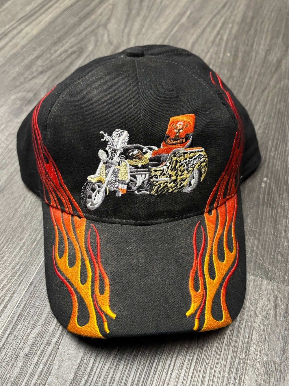 Jagermeister Black Cap with Orange & Yellow Flame Motorcycle Embroidery